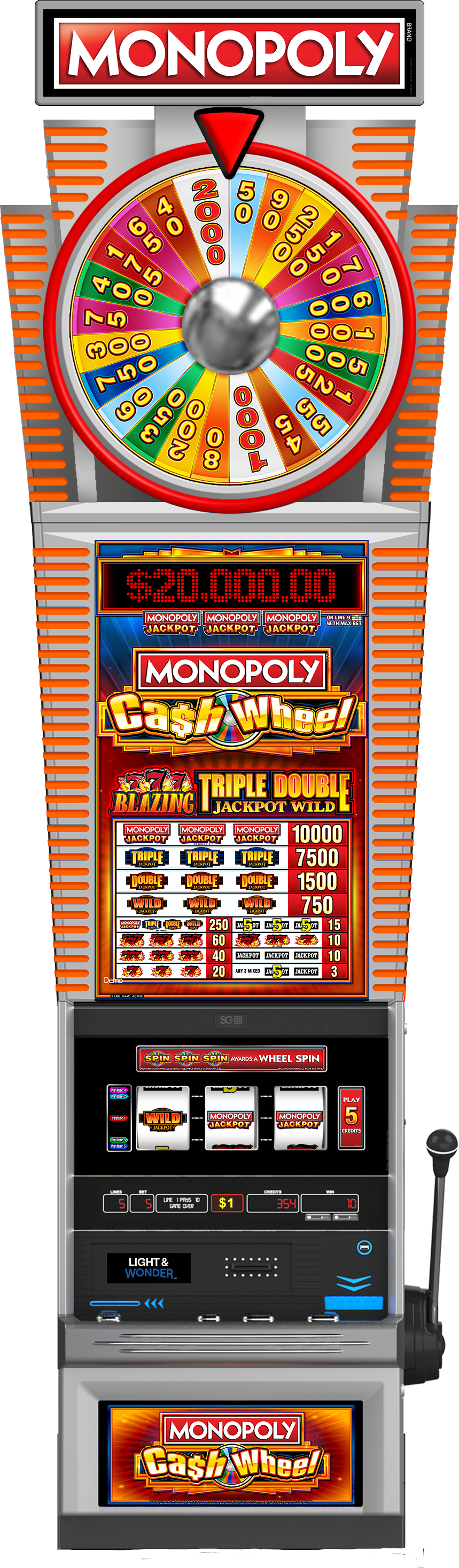 Monopoly Cash Wheel - Blazing 777 Triple Double Jackpot Wild NAP Cabinet